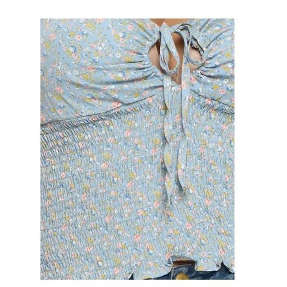 Light blue Keyhole Short Sleeve Floral Top 2X 3X - Picture 3 of 3